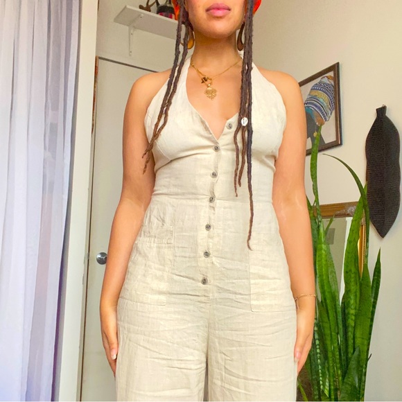 Long beige summer jumpsuit from Urban Outfitters L - Picture 3 of 5